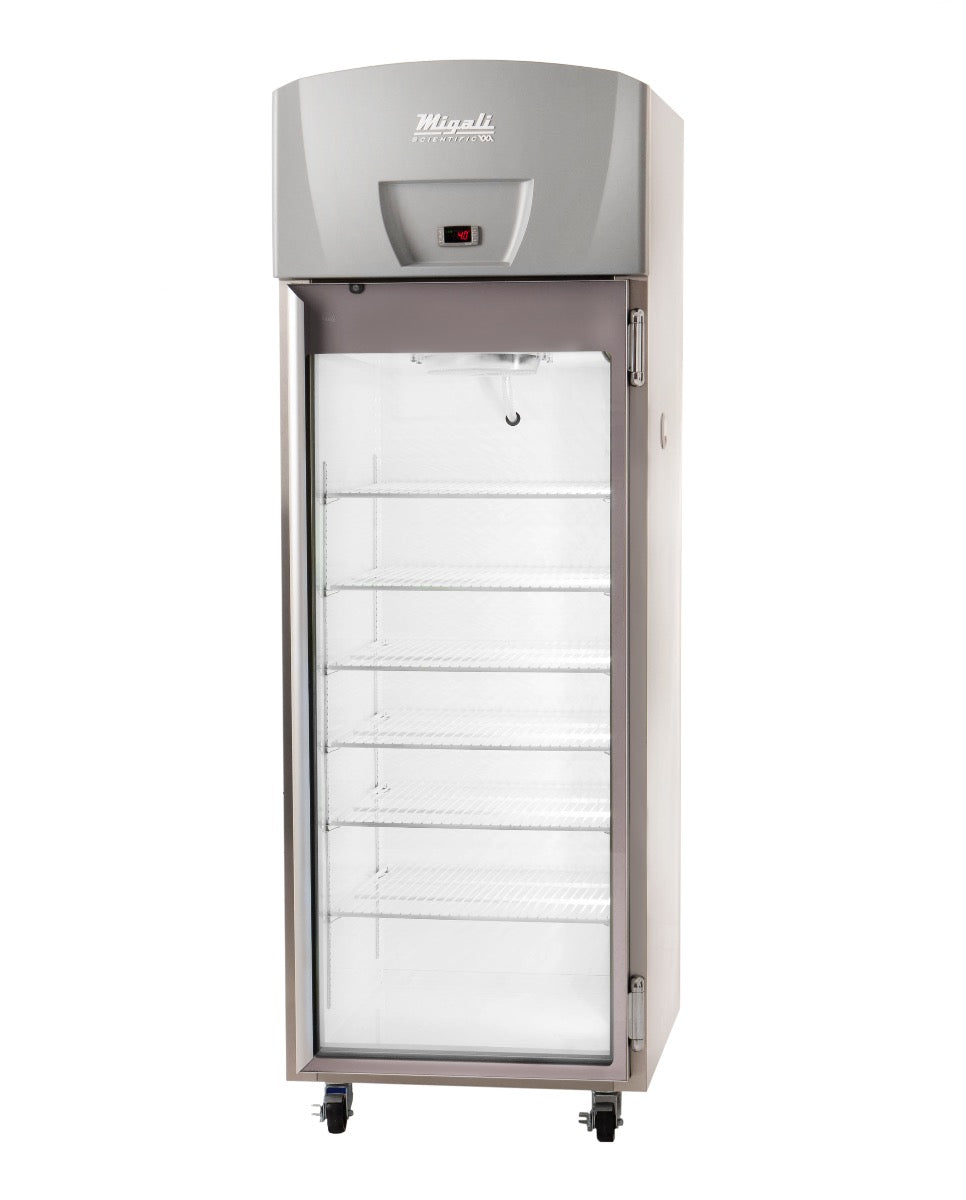 Migali Industries EVOX-1RG-LB Medical-Grade Refrigerator 20.2 Cu. Ft. - single glass door upright with digital temperature controller, front view