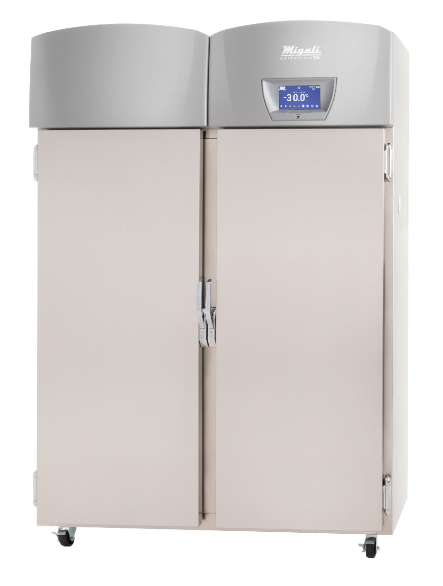 Migali Industries EVOX-2F-PH Medical-Grade Freezer 44.9 Cu. Ft. - two solid door upright freezer, front quarter view