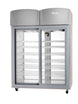 Migali Industries EVOX-2PT-SH-LB-RC Clean Room Pass-thru Refrigerator 44.9 Cu. Ft. - two sliding glass doors with wire shelves, front view