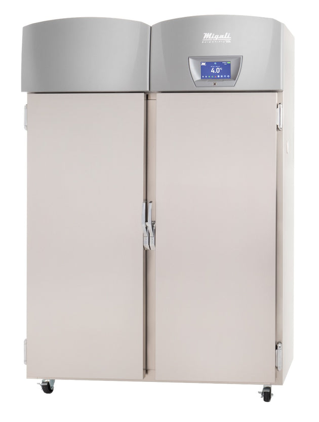 Migali Industries EVOX-2R-LB-RC Medical-Grade Refrigerator 44.9 Cu. Ft. - two solid door upright, front quarter view