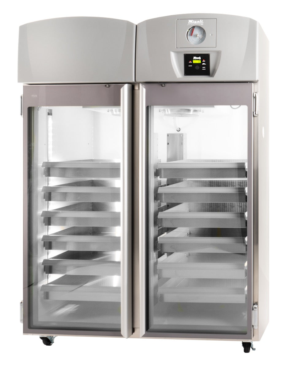 Migali Industries EVOX-2RG-BB Blood Bank Refrigerator 44.9 Cu. Ft. - two glass doors with blood storage baskets and chart recorder, front view