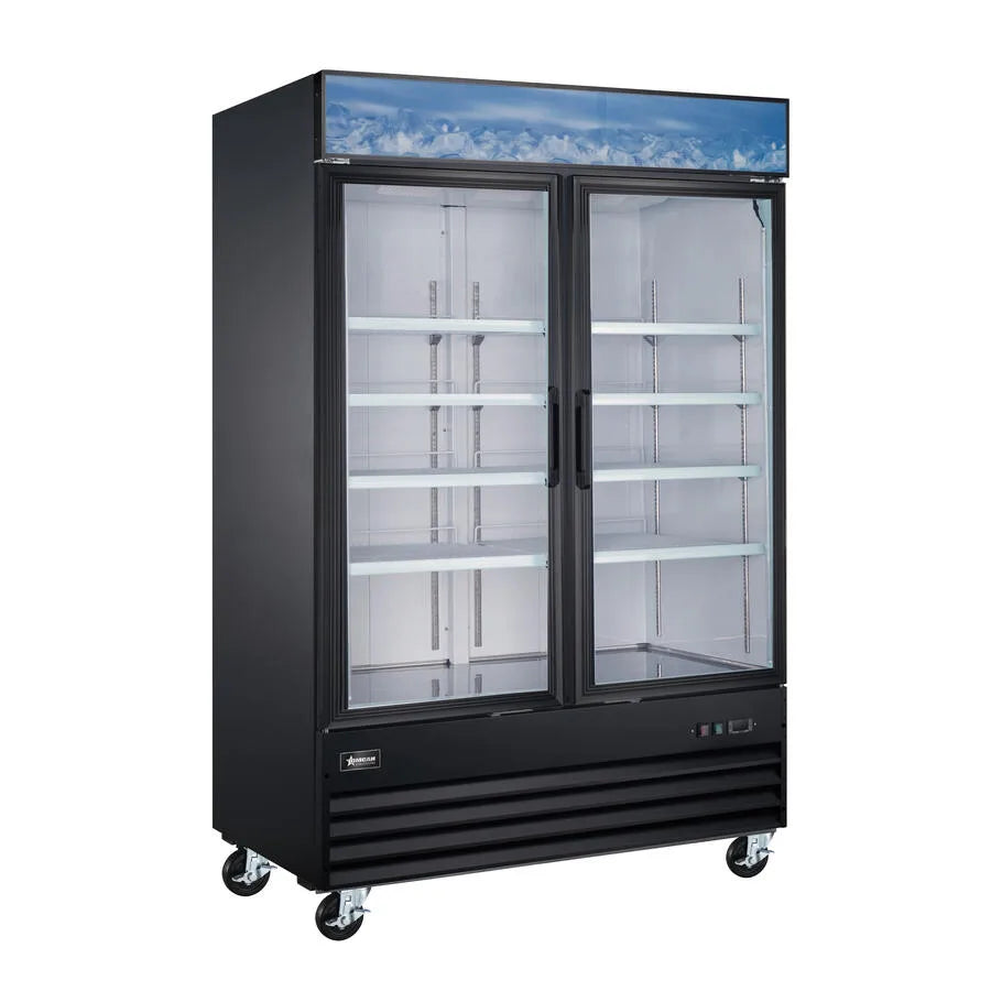 Omcan RE-CN-0045-HC-SB 53 inch black two swing glass door display refrigerator