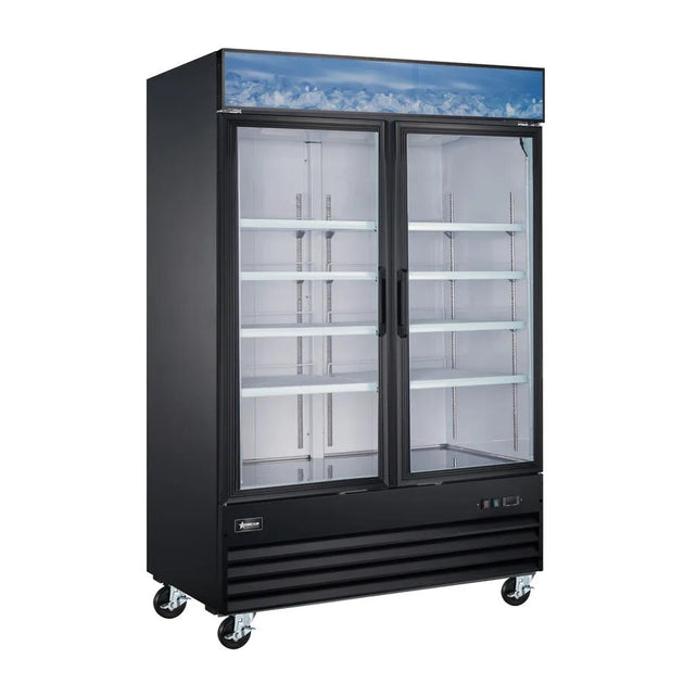 Omcan RE-CN-0045-HC-SB 53 inch black two swing glass door display refrigerator