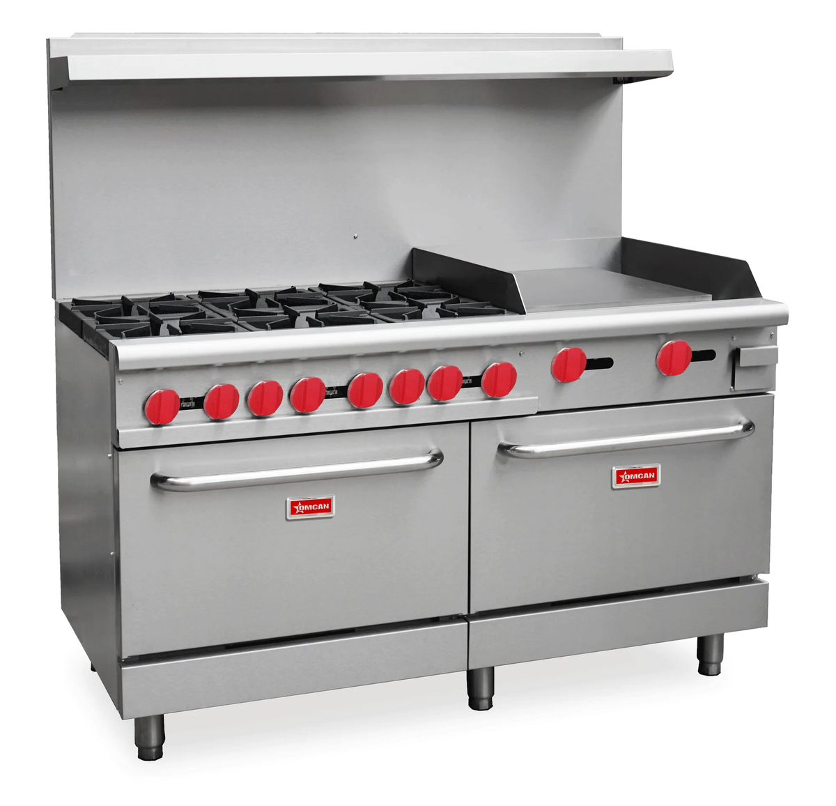 Omcan CE-CN-0006-GN 60 inch natural gas range with six burners griddle and two ovens