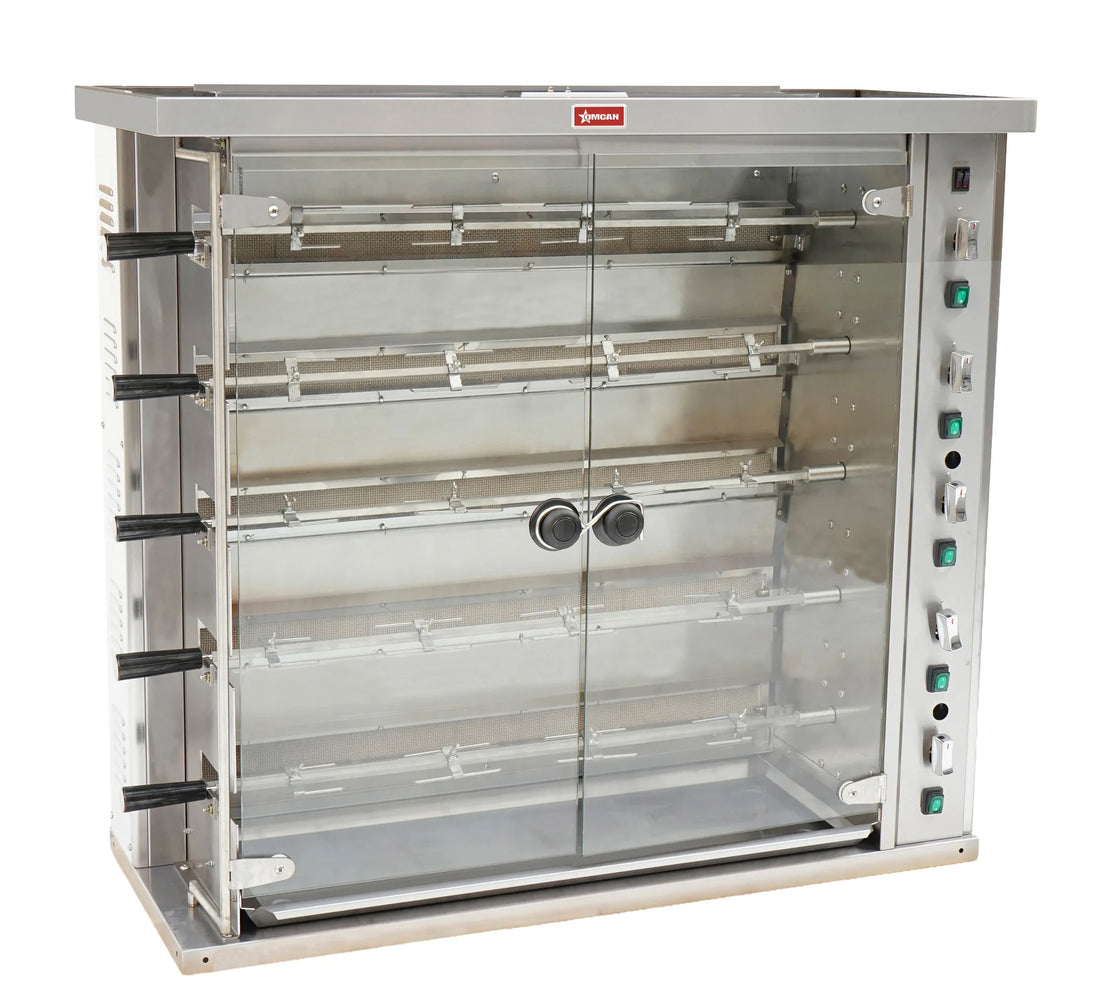 Omcan CE-CN-KJ-5 countertop natural gas rotisserie with five spits