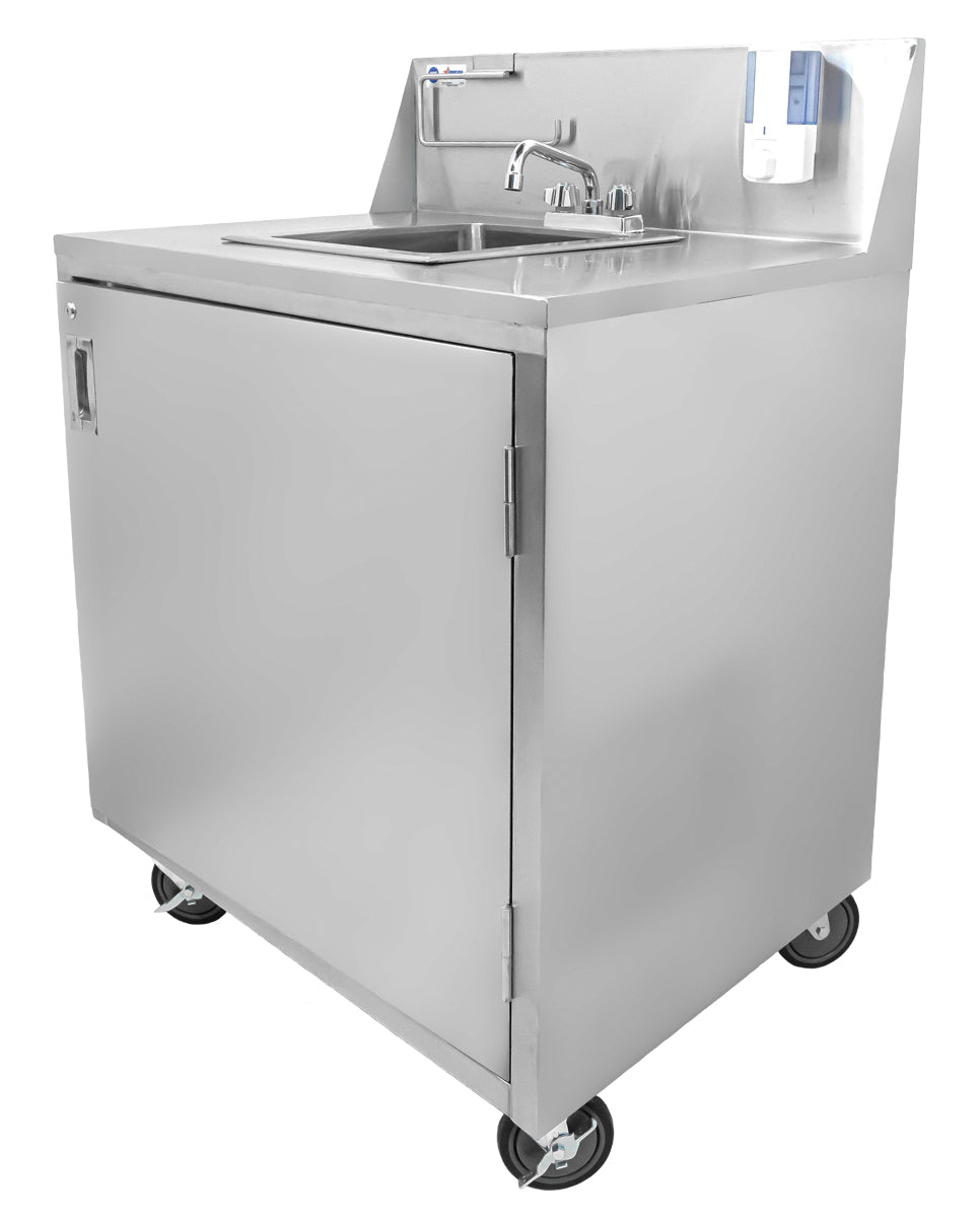 Omcan 46788 portable hand sink with backsplash and water heater tank