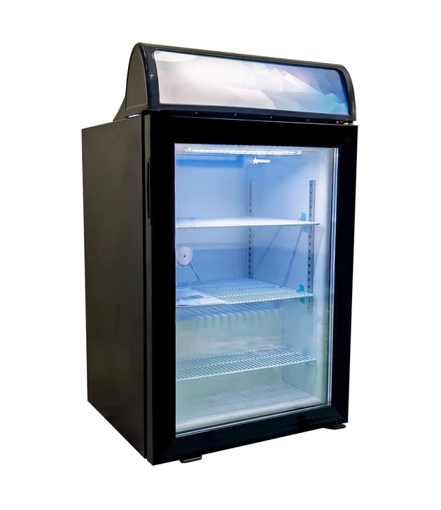 Omcan FR-CN-0098 23 inch black countertop display freezer with top lightbox