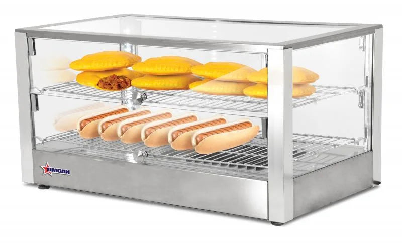 Omcan DW-CN-0080-L 28 inch two shelf square glass countertop display warmer