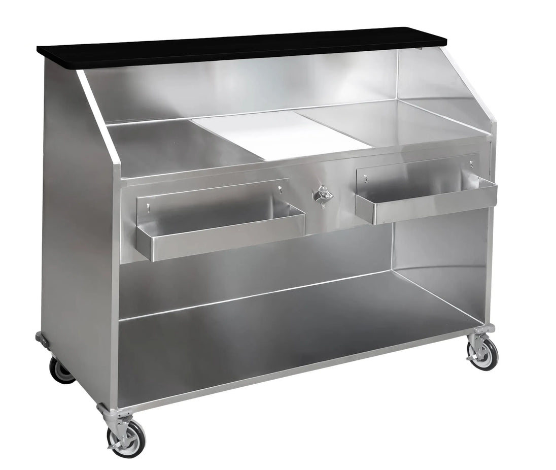 Omcan 48066 61 inch portable bar with ice bin and speed rails