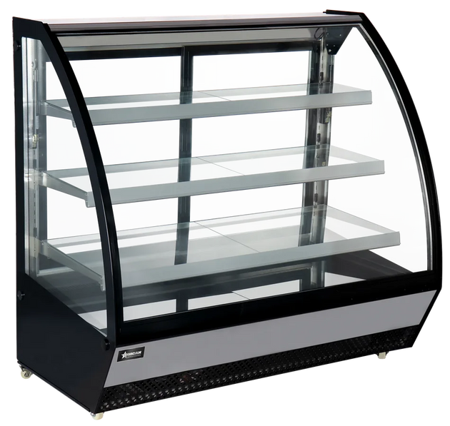 Omcan RS-CN-0860 60 inch black curved glass refrigerated floor showcase