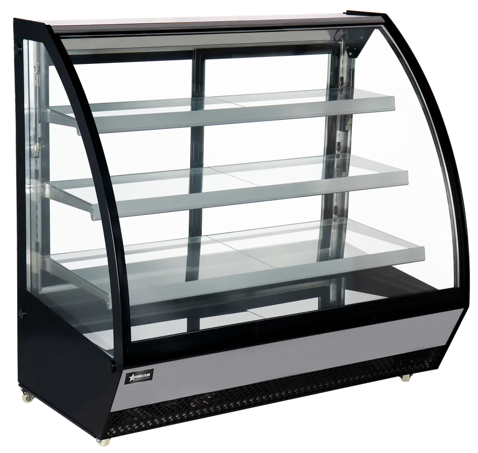 Omcan RS-CN-0860 60 inch black curved glass refrigerated floor showcase