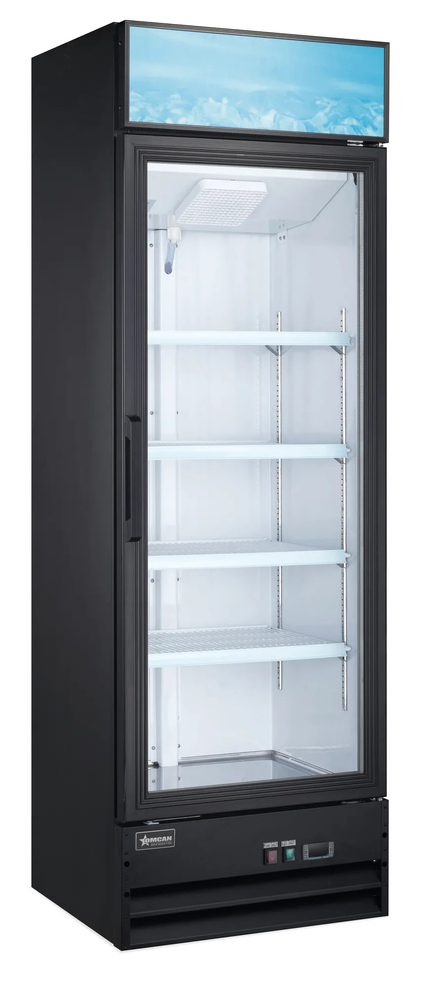 Omcan RE-CN-0014-HC-BK 26 inch black one glass door display refrigerator with lightbox
