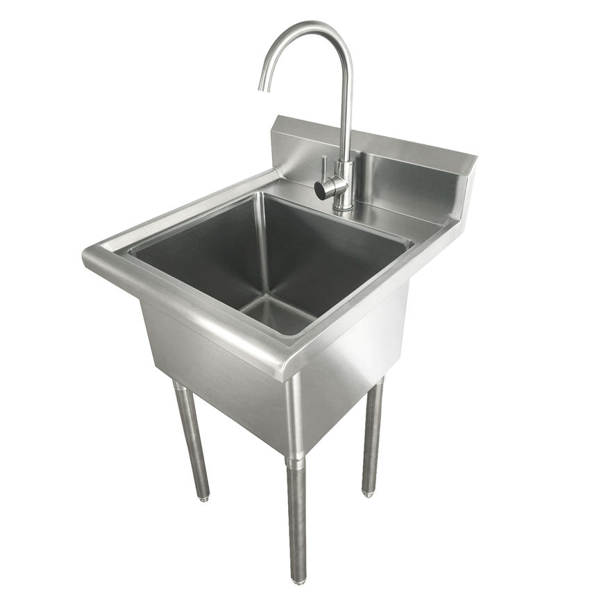Omcan 44593 one tub stainless steel laundry sink with faucet