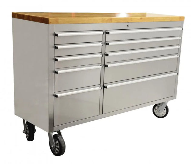 Omcan 40463 mobile working bench with 10 drawers and rubberized wood top