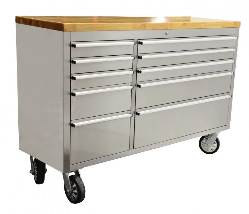 Omcan 40463 mobile working bench with 10 drawers and rubberized wood top