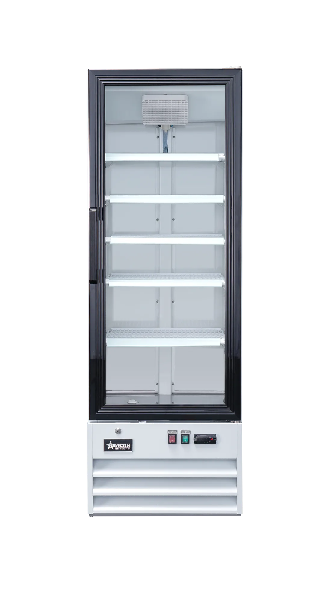 Omcan RE-CN-0009-HC white merchandiser refrigerator angle view