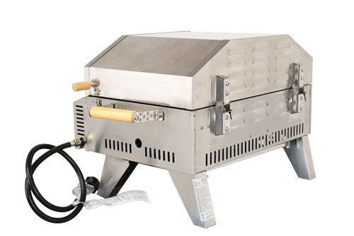 Omcan CE-CN-0748 stainless steel propane pizza oven with foldable legs