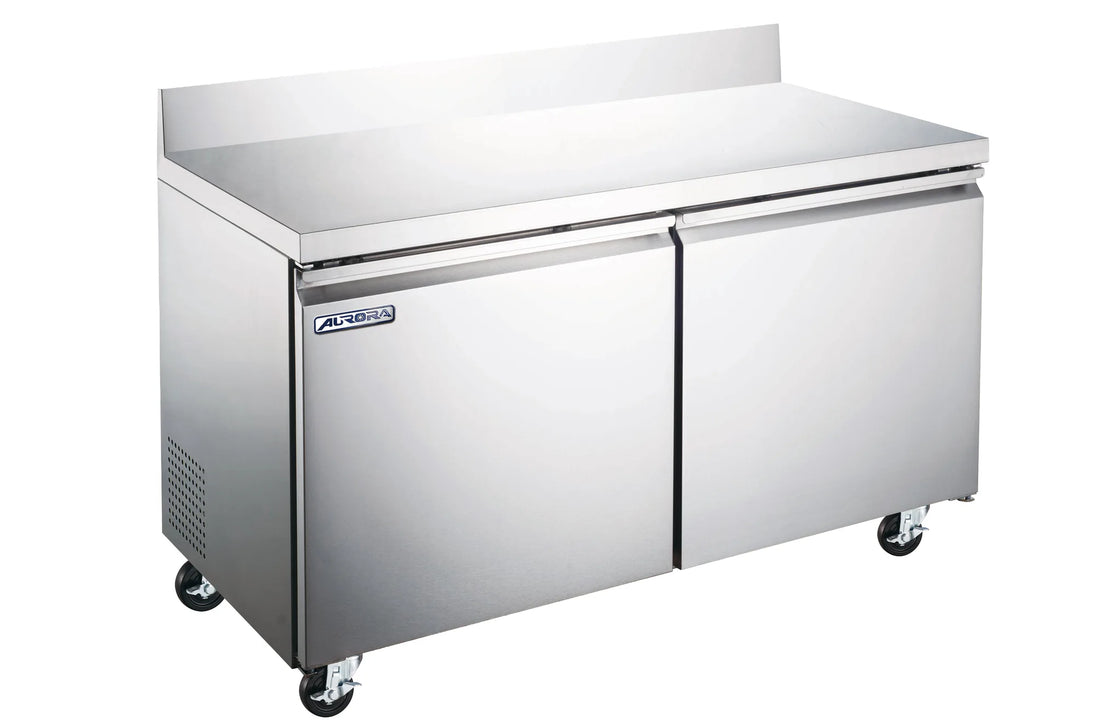 Omcan RE-CN-0011E-B-HC Aurora 48 inch two door worktop refrigerator with backsplash