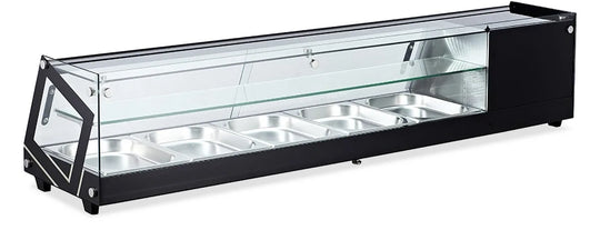 Omcan RS-CN-0084 58 inch flat glass refrigerated sushi showcase in black