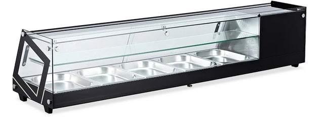 Omcan RS-CN-0084 58 inch flat glass refrigerated sushi showcase in black