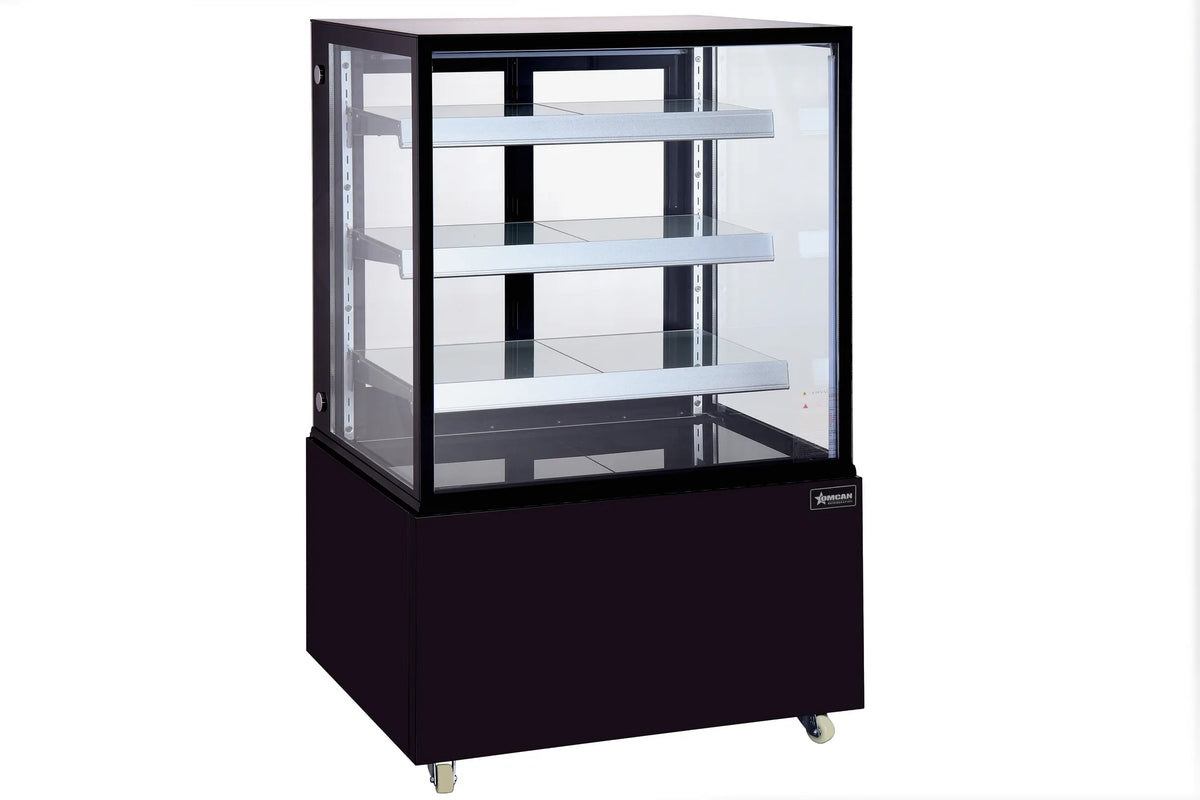Omcan RS-CN-0271-BL 36 inch black square glass refrigerated floor display case
