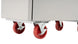 Migali Industries C-F35-LP 15 Inch Gas Deep Fryer - close-up of the heavy duty red swivel casters and stainless base