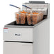 Migali Industries C-F35-LP 15 Inch Gas Deep Fryer - fry tank with two loaded fry baskets of french fries in place