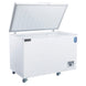 Dukers BD/BG-420 chest freezer with lid open showing interior and wire baskets