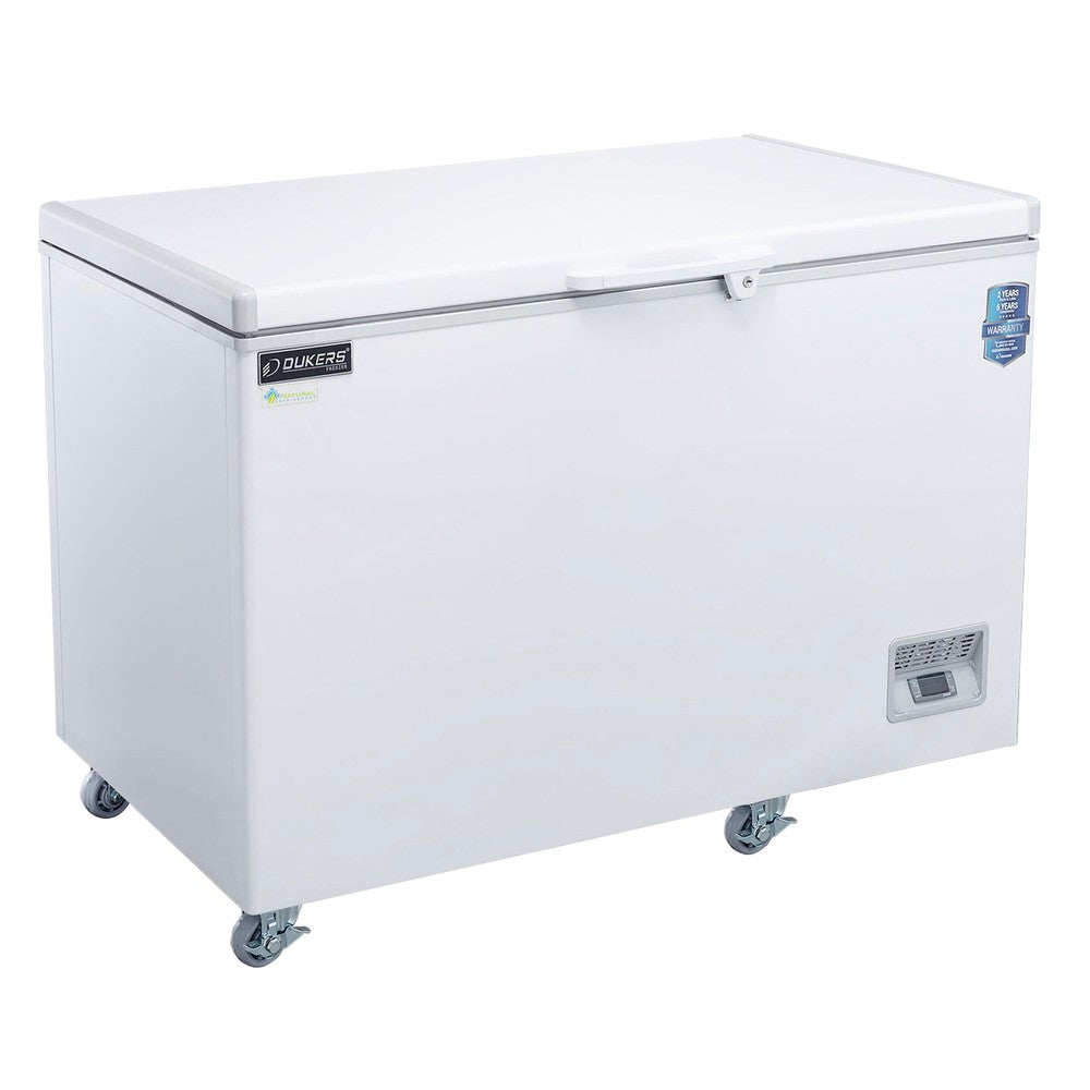 Dukers BD/BG-420 commercial chest freezer with solid hinged lids closed