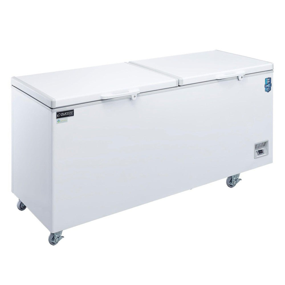 Dukers BD/BG-520 commercial chest freezer with solid hinged lids closed