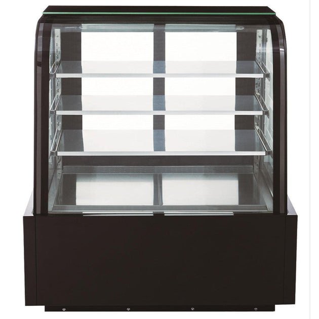 Dukers DDM48R-CB curved glass bakery case shown at an angle