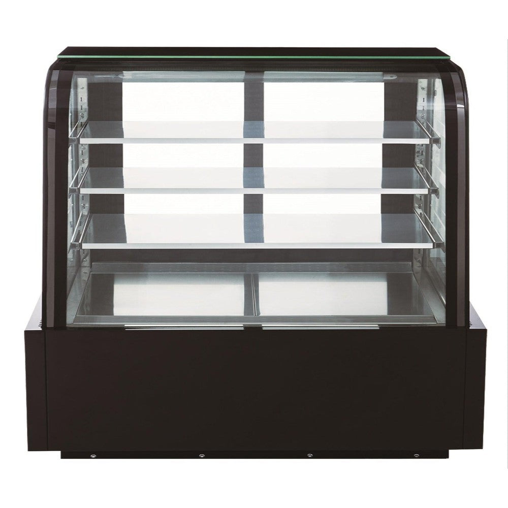 Dukers DDM60R-CB curved glass bakery case shown at an angle