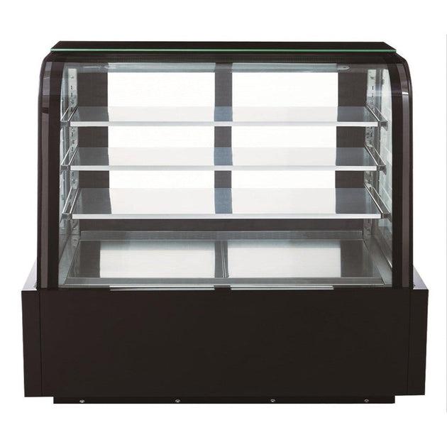 Dukers DDM60R-CB curved glass bakery case shown at an angle