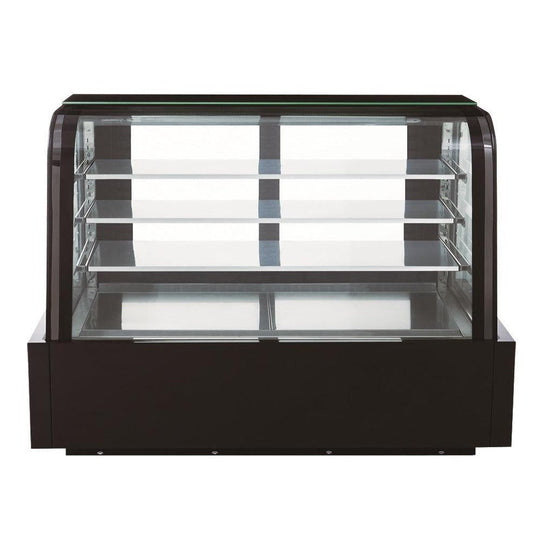Dukers DDM72R-CB curved glass bakery case shown at an angle