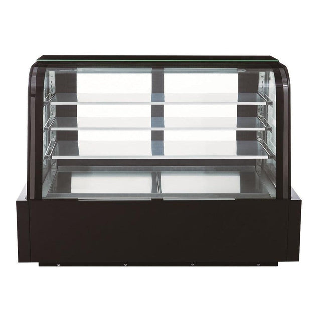 Dukers DDM72R-CB curved glass bakery case shown at an angle