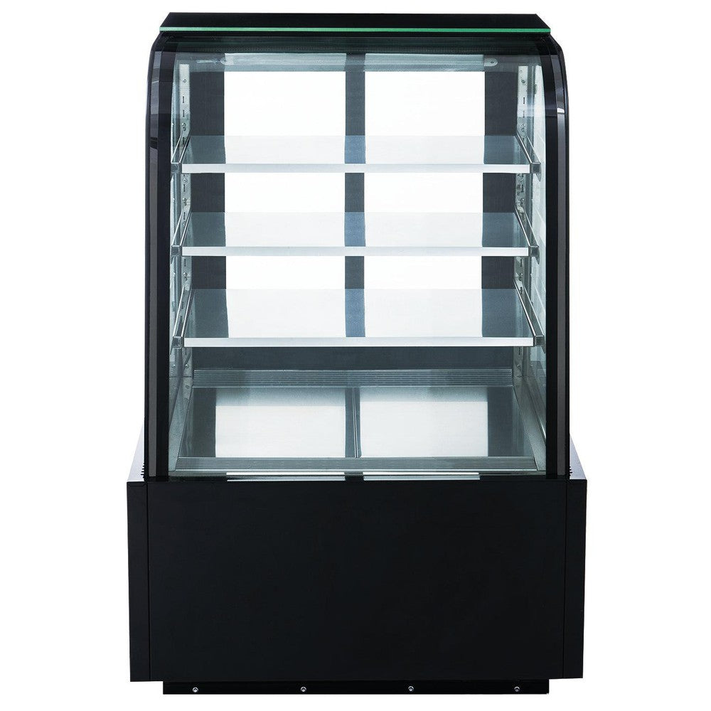 Dukers DDM36R-CB curved glass bakery case shown at an angle