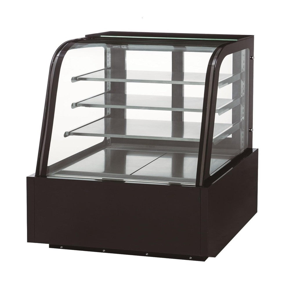 Dukers DDM48R-CB bakery display case interior with three shelves and LED lighting