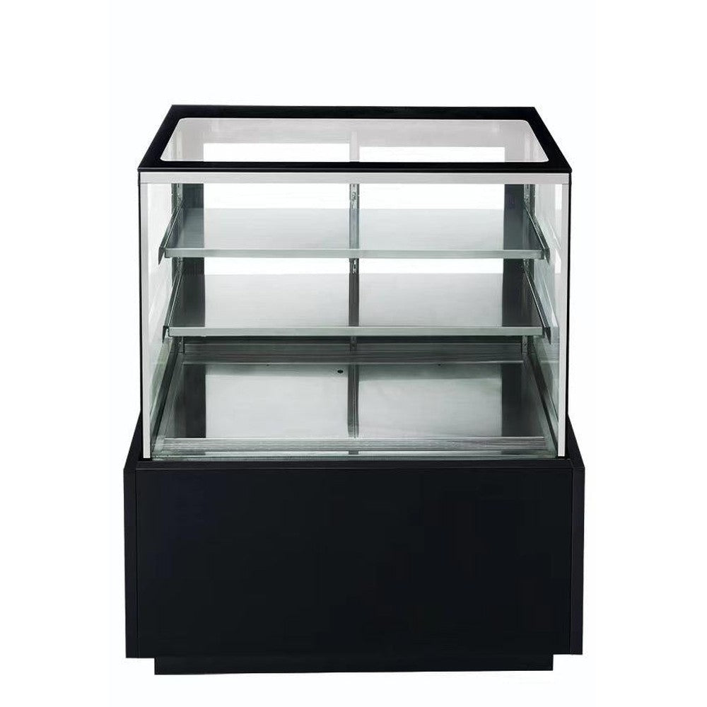 Dukers DDM36R bakery display case shown from the side with side glass panels