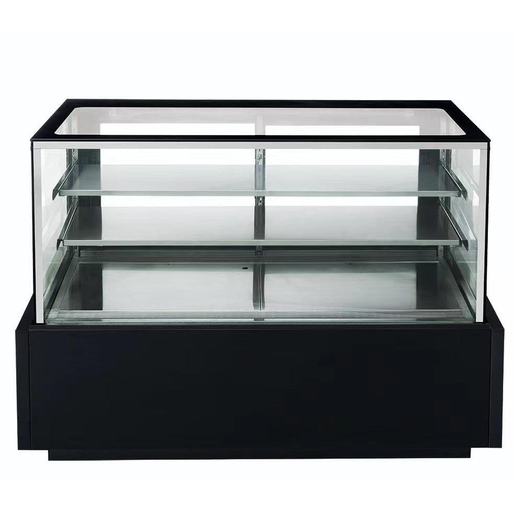Dukers DDM60R bakery display case shown from the side with side glass panels