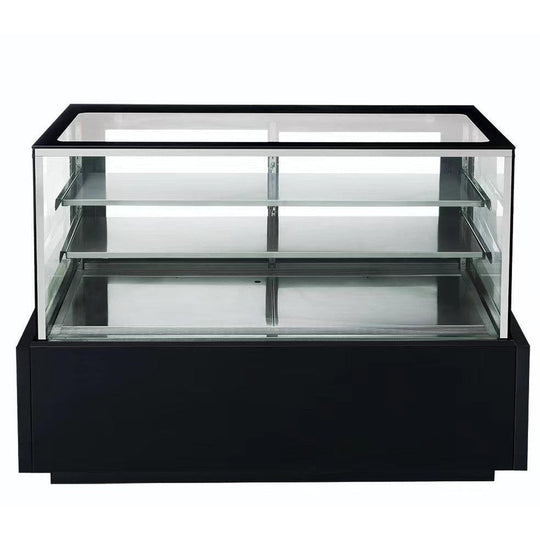 Dukers DDM72R bakery display case shown from the side with side glass panels