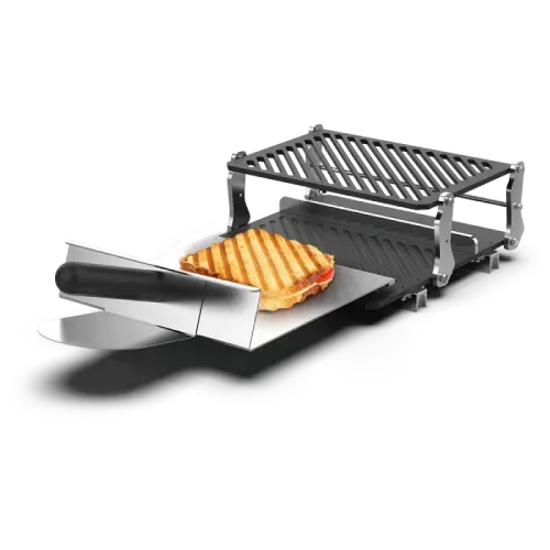 Pratica panini press loaded with a sandwich inside a Fit speed oven chamber