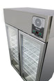Migali Industries G-2RG-HC Medical-Grade Refrigerator - two glass door upright, top and control panel detail with chart recorder