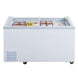 Dukers WD-500Y chest freezer with sliding lid open showing lift-out baskets
