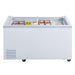 Dukers WD-700Y chest freezer with sliding lid open showing lift-out baskets