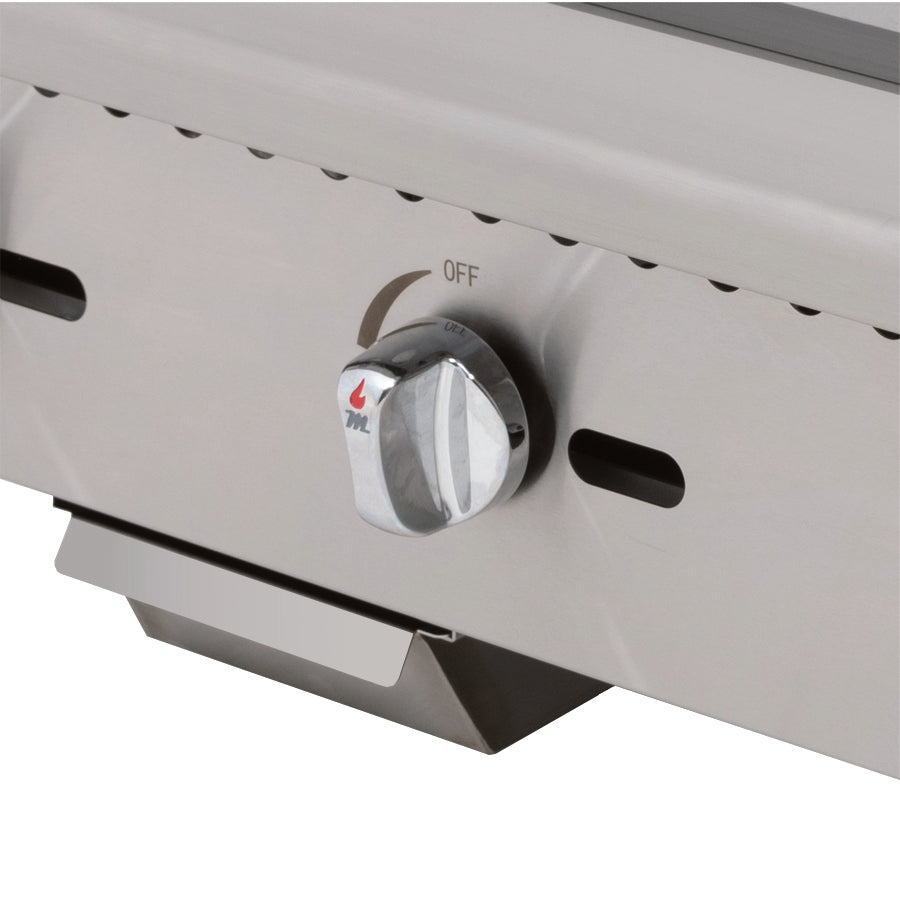 Migali Industries C-G36 36 Inch Gas Countertop Griddle - close-up detail of a burner control knob and stainless front panel